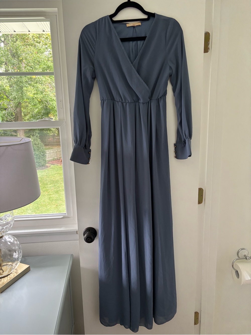 Women's Long Sleeve Maxi Dress in Dusty Blue